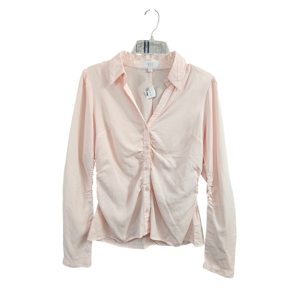 Kut from the Kloth Pink Ruched Button Down Shirt Lyocell KT128501 Womens Medium